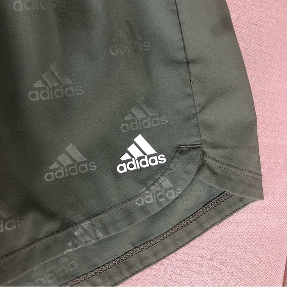 Adidas Womens Aeroready Green Allover Logo Athletic Shorts Size L - Picture 3 of 11